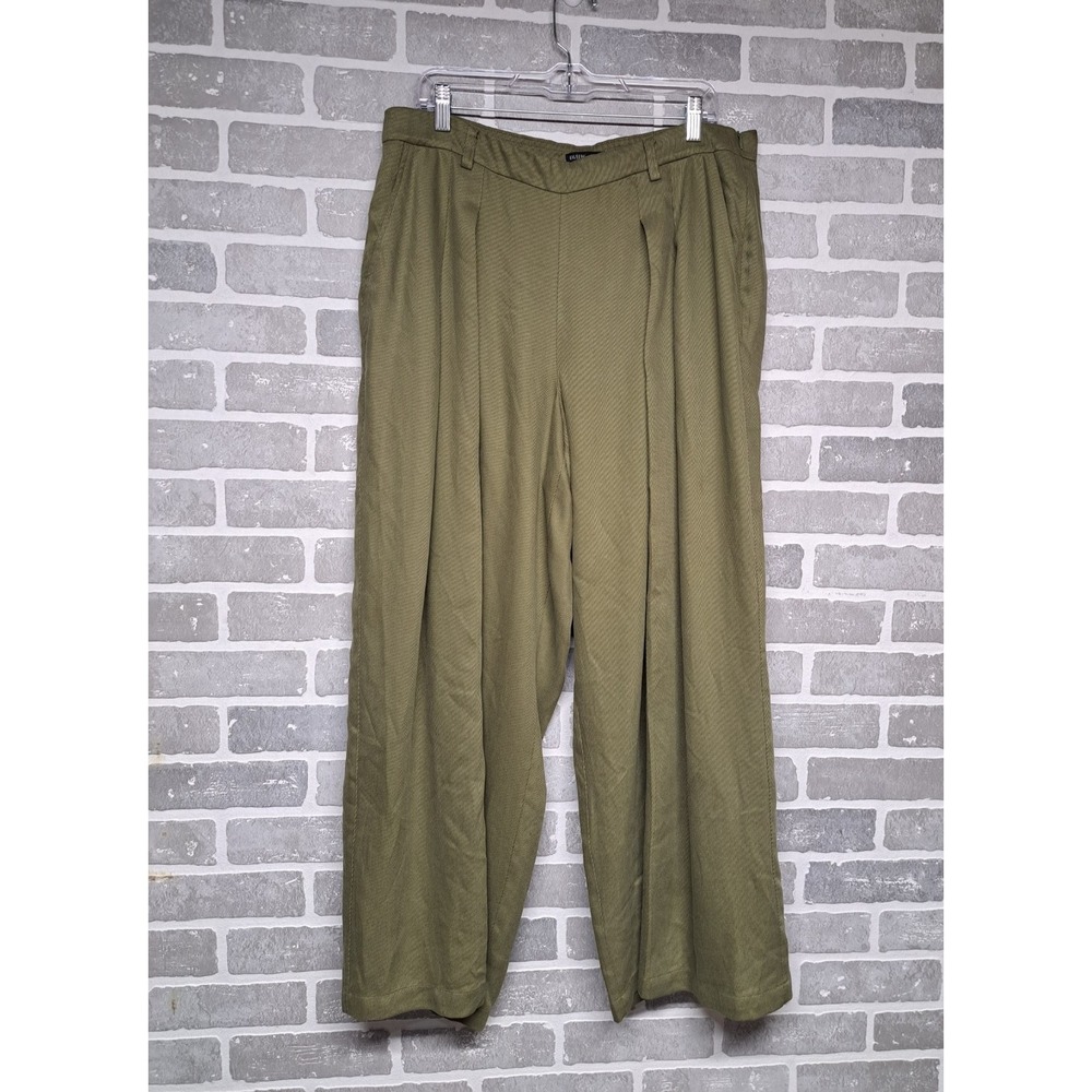Eileen Fisher Olive Green Wide Leg Tencel Twill Pleated Womens Pants Size 14